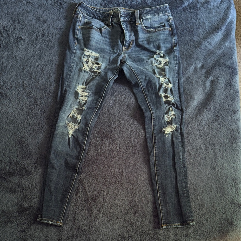 American Eagle Outfitters Ripped Blue Skinny Jeans